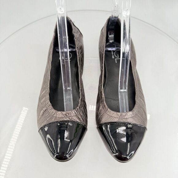 AGL Naomi Womens Ballet Flats Size 38.5 8.5 Quilted Silver Black Leather Cap Toe - Picture 5 of 16